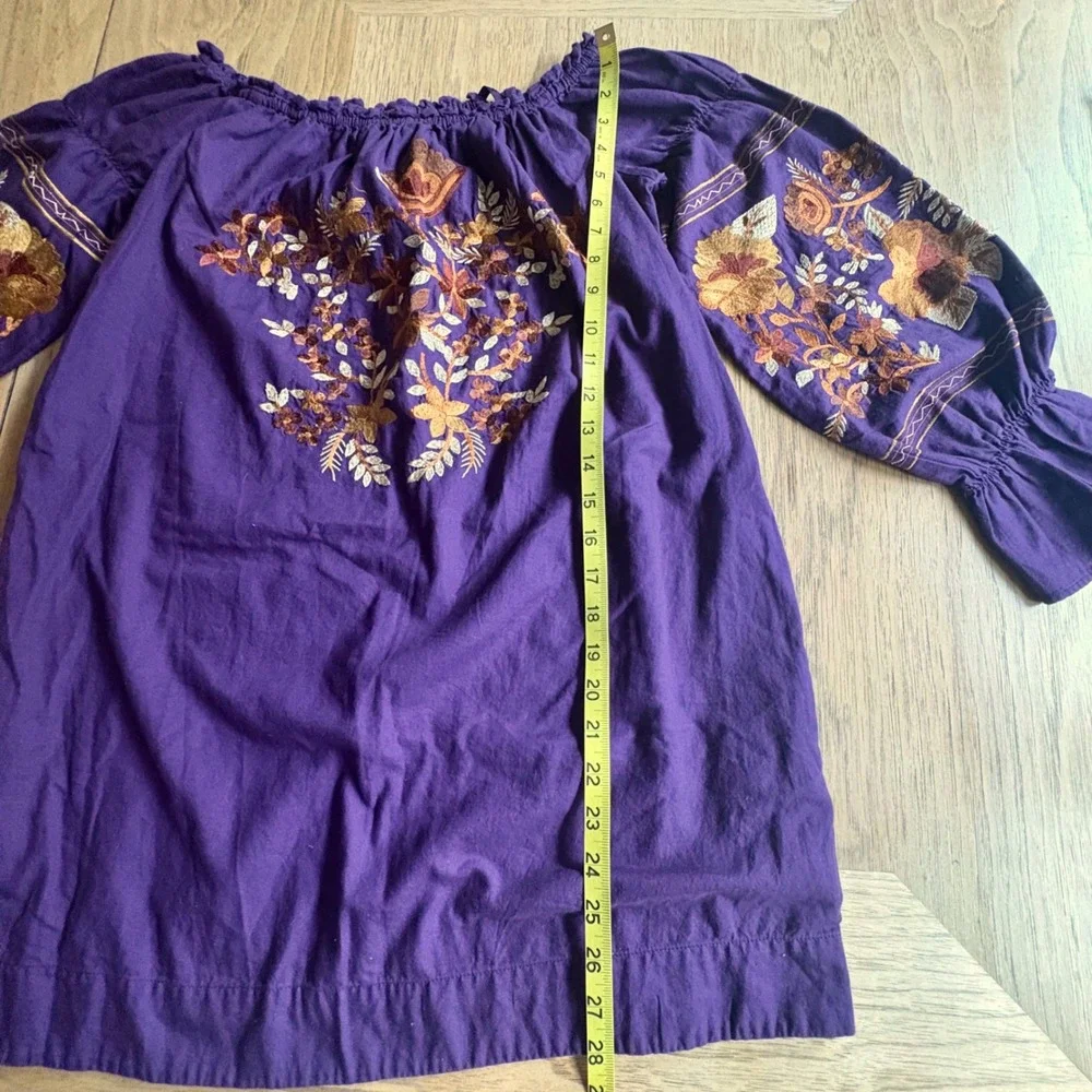 $148 FREE PEOPLE Purple Floral Embroidered Peasant Off Shoulder Dress Tunic‎ XS